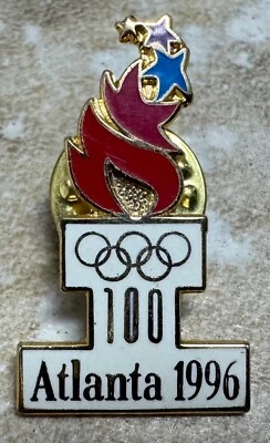 Atlanta 1996 Olympic Games Pin Olympic Logo Rings Red Flames - Image 1 of 4