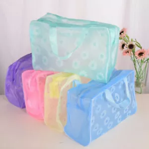 Portable Clear Transparent Travel Makeup Bag Cosmetic Toiletry Zip Bag Pouch - Foto 1 di 13