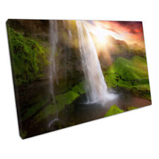 Stunning Colourful spring waterfall Iceland landscape Canvas Wall Art Print