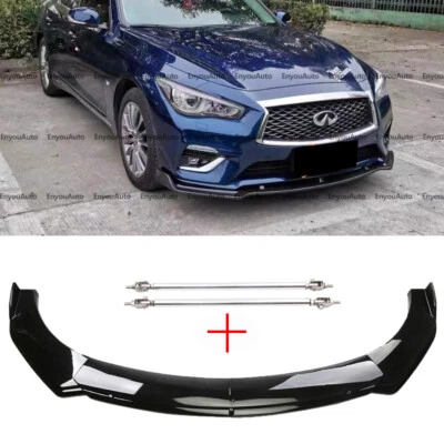 For Infiniti Q50 Q60 Q70 Front Bumper Lip Spoiler Splitter + Strut Rods Black Foto 1 de 4