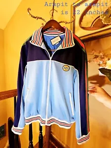 Gucci By Alessandro Michele Track Jacket Blue W/baby Blue Handmade In Italy - Picture 1 of 11