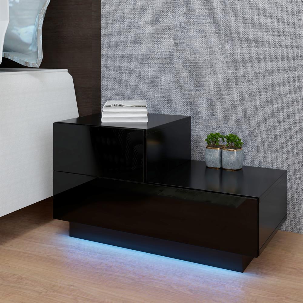 Bedside Table Nightstand Bedside Cabinet Home Side Table w/2Drawer Light RGB LED