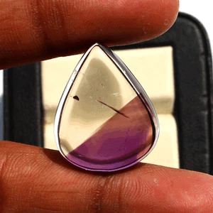 32 Cts Natural Amethyst Inclusion In Quartz 26.6mmx21.3mm Pear Cabochon Gemstone - Picture 1 of 15