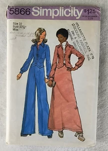 Vintage 70s Simplicity Pattern 5866 Wide Leg Pants A Line Maxi Skirt Jacket 10 - Picture 1 of 3