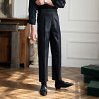 Men's British Style Denim Retro Casual High Waist Straight Long Trousers Pants