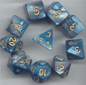 NEW RPG Dice 10pc - Twisted Aqua-Silver- 1 @ D4 D8 D10 D12 D20 D00-10 & 4 D6 - Picture 1 of 1