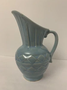 Vintage Shawnee 1940’s Art Pottery Blue Pitcher USA 808 Diamond Cut Design - Picture 1 of 9