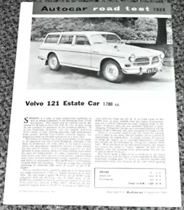 VOLVO 121 ESTATE CAR AUTOCAR ROAD TEST SEPTEMBER 1963 - Picture 1 of 3