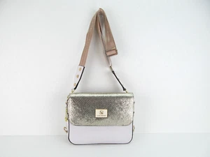 Laura Biaggi White Silver Flap Crossbody Bag Faux Leather - Picture 1 of 13