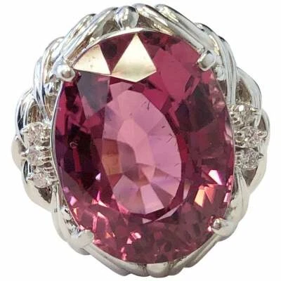 Gorgeous 13.55 CT Pink Tourmaline Oval Cut Pink Color Women's Anniversary Ring - Image 1 of 4