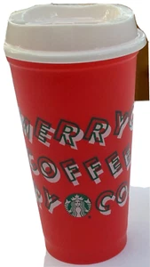 Starbucks 2013 Red Reusable Tumbler Coffee Cup with Lid 16 oz Merry Christmas 3D - Bild 1 von 6