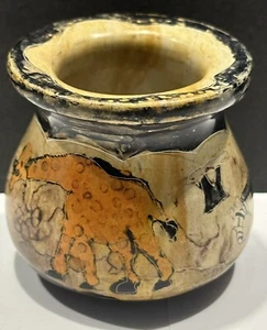 Kenya Vintage Hand Painted Soapstone - Safari Jungle Pot Jar Vase - 2003 Signed - Picture 1 of 14