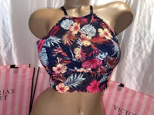 Victorias Secret PINK Push-Up Bra High Neck Tropical Lace Small - Picture 1 of 2