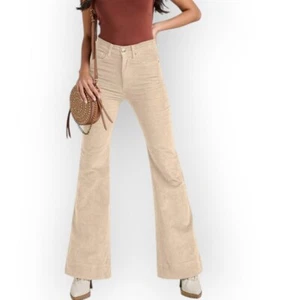 Venus Cream Corduroy Flare Pants Size 12 off white high waist Y2K - Picture 1 of 13
