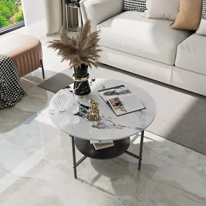 32'' Diameter Glam Round Accent Marble Coffee Table for Living Room Tea Table - Picture 1 of 17