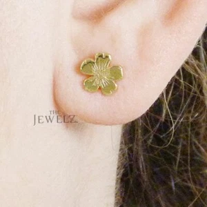 14K Solid Gold Minimalist Floral Style Studs Earrings Gift For Her -For Gifting - Picture 1 of 5
