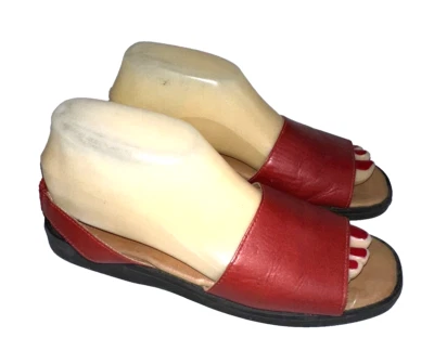 Sandalias de cuña de cuero rojo Duck Head para mujer talla 7,5 M zapatos con tacón trasero Foto 1 de 4