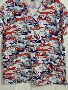 Cassandra O Women's XL Patriotic Print Scrub Top - Picture 1 of 5