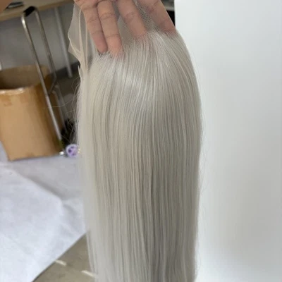 Peluca frontal de encaje HD larga recta resistente al calor gris plateado Foto 1 de 4