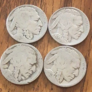 BUFFALO INDIAN HEAD NICKEL LOT (4) COINS WITH 1 Full, Partial Or No DATES Q001 - Picture 1 of 2