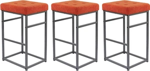 30-Inch Bar Height Square Backless Metal Stool with Orange Chenille Cushion,Gray - Picture 1 of 8