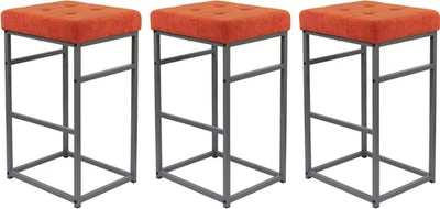 30-Inch Bar Height Square Backless Metal Stool with Orange Chenille Cushion,Gray - Image 1 of 4