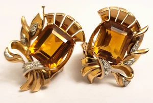 10,70CT (Est) vintage anni '50. Citrino 0,20CT (Est.) Orecchini con diamanti 18 carati - Foto 1 di 13