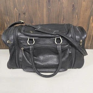 Boulder Ridge Black 100% Cowhide Leather Duffel Bag With Shoulder Strap - Picture 1 of 10
