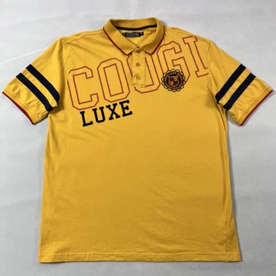 Camisa polo masculina Coogi 2XL amarela luxo bordada brasão soletrar logotipo - Imagem 1 de 4