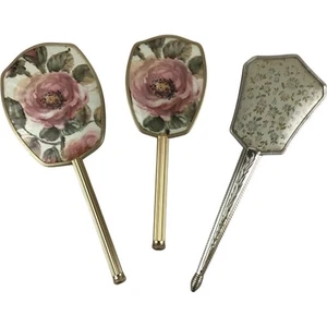 Vintage Hand Mirror and Hair Brushes Floral Design Dressing Table Vanity Set - Picture 1 of 8