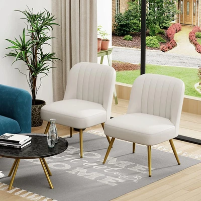 Accent chairs for living room Set of 2, Upholstered Leather Beige Modern & Conte Foto 1 de 4