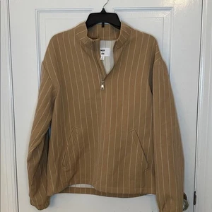 Mode of One Tan Striped Quarter Zip Pullover size S NWT Imperfect - Picture 1 of 4