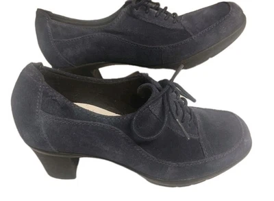 Clarks Women's Size 6.5 M Blue Suede Bendables Lace-Up Heeled Oxford 2 In Heel - Image 1 of 4