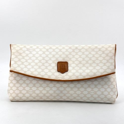 CELINE Vintage Pochette S Borsa Macadam PVC Pelle Avorio Autentica #890