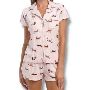 Laura Ashley Pajama Set Multi Dog Breed Pink Soft Fuzzy Pastel Sleepwear Sz L - Picture 1 of 11