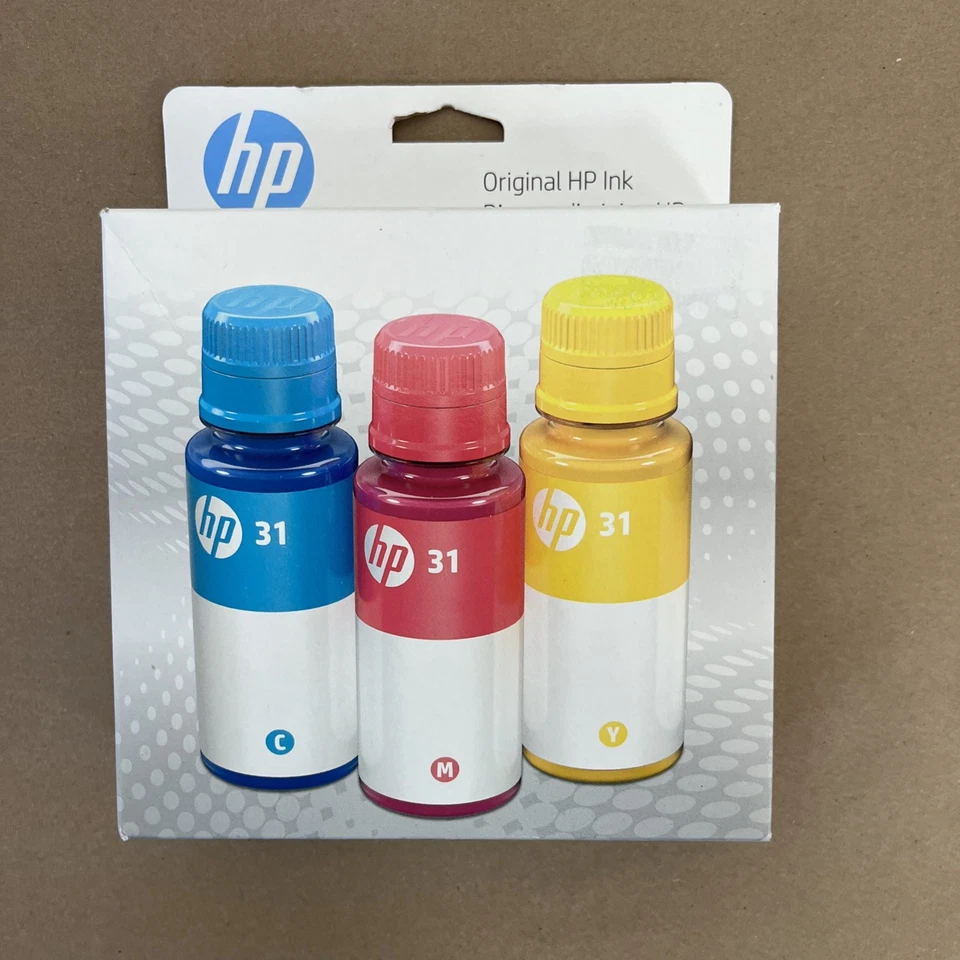 Genuine HP 31 3-Pack Cyan Magenta Yellow Ink Bottles 9C228AN EXPIRATION 05/26