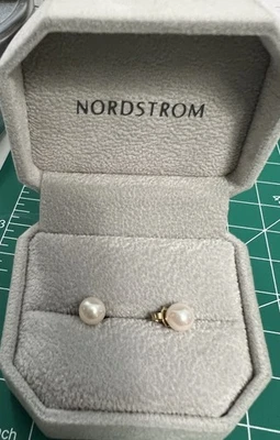 Aretes de perlas cultivadas genuinas de 6 mm de oro macizo 14k firmados de colección *No GP GF Foto 1 de 4