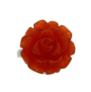 Art Deco Rose Flower Coral 925 Sterling Silver Ring 6 1/4 Signed DEL Vintage - Picture 1 of 9