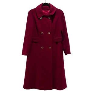 Schicker Burgunder Wollmischung Zweireiher Midi Mantel Damen Elegant Winter Warm - Bild 1 von 7