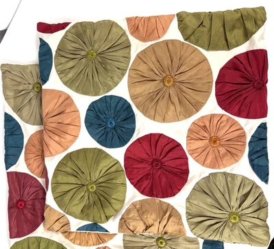 Vintage Pier Applique 2 Throw Pillow Covers 15" Colorful Circle - Image 1 of 4