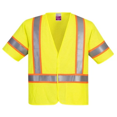 NEW! 2 PIECE PORTWEST UFR24 CLASS 3 FR HI-VIS YELLOW MESH SAFETY VESTS SIZE XL - Image 1 of 4