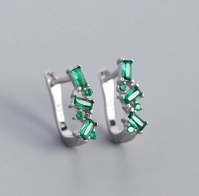 925 Sterling Silver 1.7x3mm Emerald 1/2'' Earrings Gemstone - Image 1 of 4