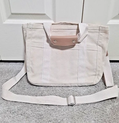 Beige Canvas Shoulder Bag-Utility Crossbody Tote with Adjustable Strap - Image 1 of 4