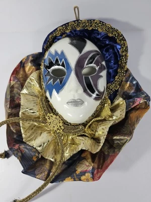Vintage Anco 1992 Ceramic Mardi Gras Jester Hanging Mask, 11" X 8" X 3" - Image 1 of 4