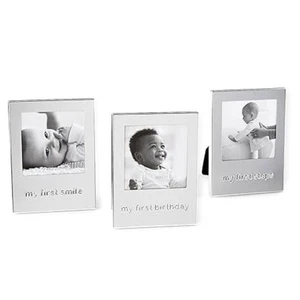 Carter's 3 pc Baby's First Photo Frame Gift Set Nursery Silver 2.5 x 2.5 NWT - Picture 1 of 6