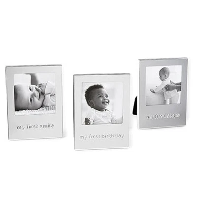 Carter's 3 pc Baby's First Photo Frame Gift Set Nursery Silver 2.5 x 2.5 NWT - Image 1 of 4