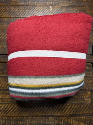 Pottery Barn Pendleton Yakima Faux Fur Back Stripe 60x80 Throw Red Multi Pre Own - Image 1 of 4