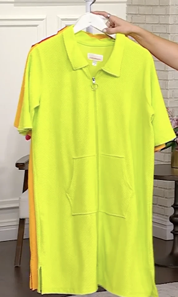 Stan Herman Checkered Waffle Zip Up Lounger Limeade S New - Image 1 of 1