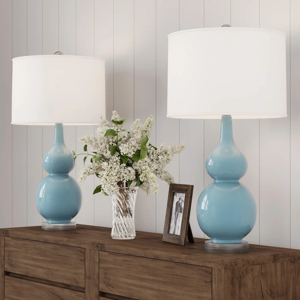 Lavish Home Set of 2 Ceramic Table Lamps - Double Gourd Vintage Style Lights ...