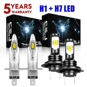 H1 H7 10000K Combo LED Headlight High Low Beam Bulbs Kit Super Bright Cool White - Picture 1 of 18